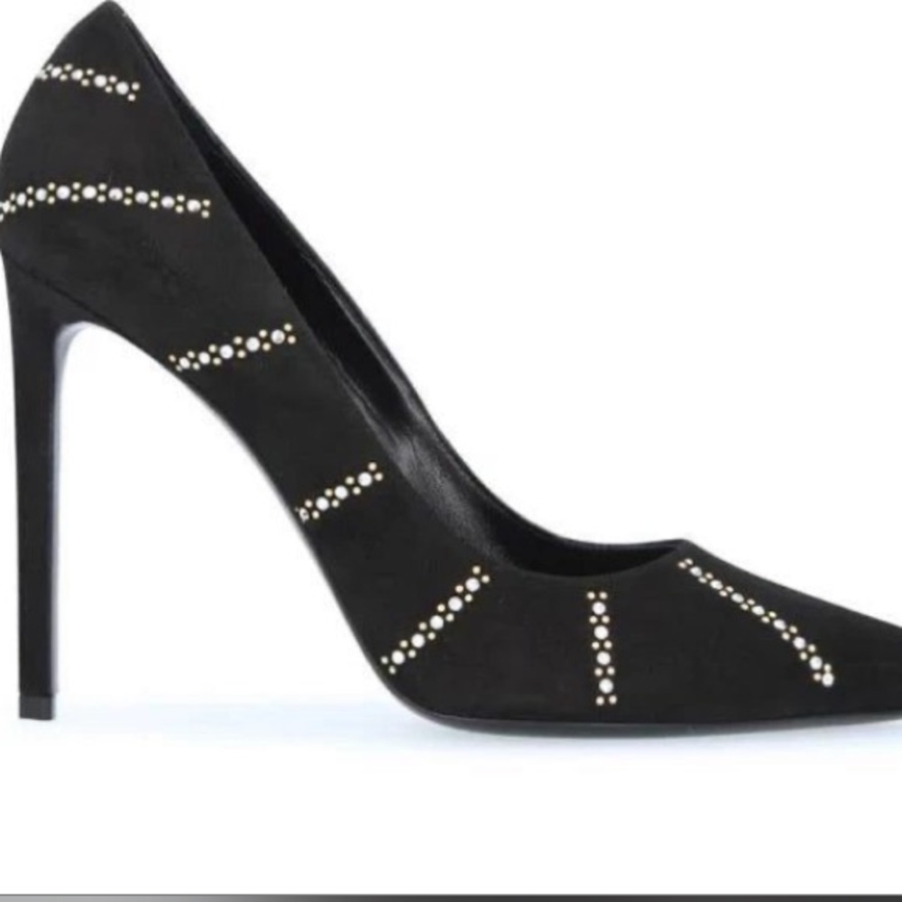 LIKE NEW CELINE SHARP SEUDE STUDDED CRYSTAL ACCENTS PUMPS HEELS 37 - Picture 3 of 8